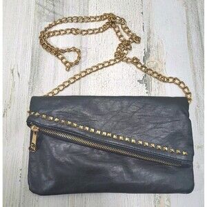 VTG Rampage Crossbody Purse Bag Black w/ Gold Studs Chain Strap Y2K Party Rocker